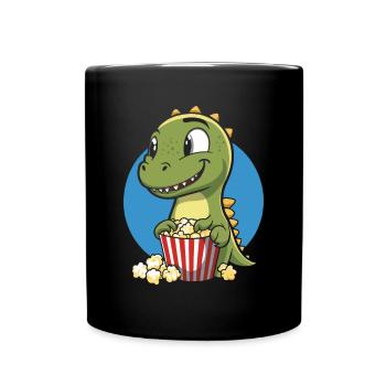 Popcorn Dino Dinosaur T-Rex Movie Night - Full Colour Mug - black - Front