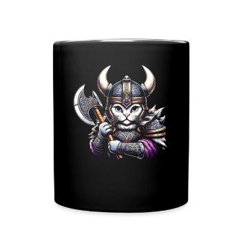Viking Cat Helmet Nordic Cat Lover Norwegian - Full Colour Mug - black - Front