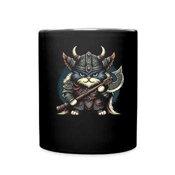 Viking Cat Helmet Nordic Cat Lover Norwegian - Full Colour Mug - black - Front