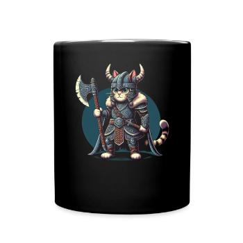 Viking Cat Helmet Nordic Cat Lover Norwegian - Full Colour Mug - black - Front