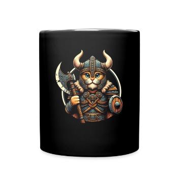 Viking Cat Helmet Nordic Cat Lover Norwegian - Full Colour Mug - black - Front
