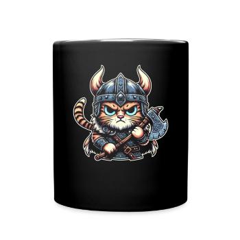 Viking Cat Helmet Nordic Cat Lover Norwegian - Full Colour Mug - black - Front