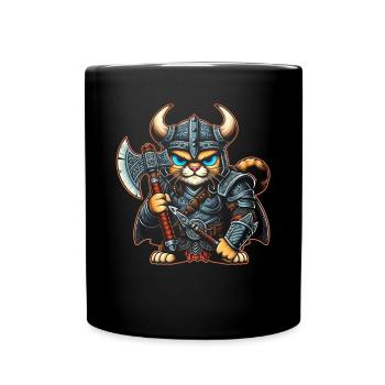 Viking Cat Helmet Nordic Cat Lover Norwegian - Full Colour Mug - black - Front
