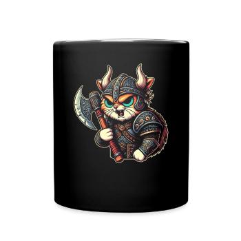Viking Cat Helmet Nordic Cat Lover Norwegian - Full Colour Mug - black - Front