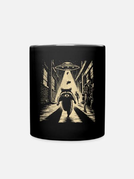 Un raton laveur fuit les extraterrestres et les OVNIS - Mug uni - noir