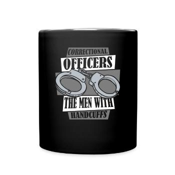 Die Männer mit Handschellen Polizist Korrekturen - Tasse einfarbig - Schwarz - Vorne