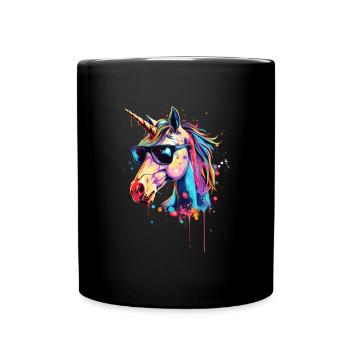 Cool Sunglasses Unicorn Covered In Rainbow Paint - Full Colour Mug - black - Front