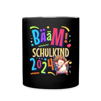Bääm Schulkind 2024 Igel - Tasse einfarbig - Schwarz - Vorne