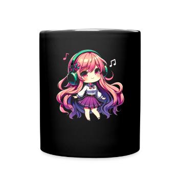 Kawaii Chibi Anime Girl Anime Merch Japanese - Full Colour Mug - black - Front