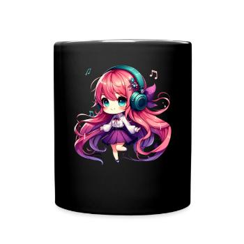 Kawaii Chibi Anime Girl Anime Merch Japanese - Full Colour Mug - black - Front