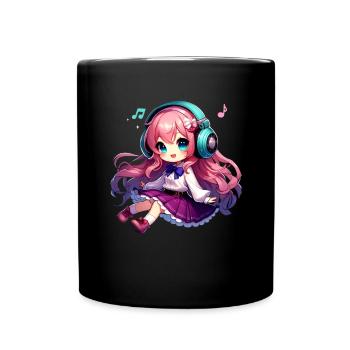 Kawaii Chibi Anime Girl Anime Merch Japanese - Full Colour Mug - black - Front