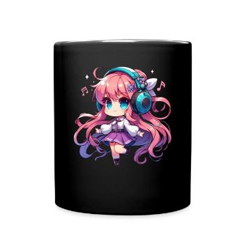 Kawaii Chibi Anime Girl Anime Merch Japanese - Full Colour Mug - black - Front