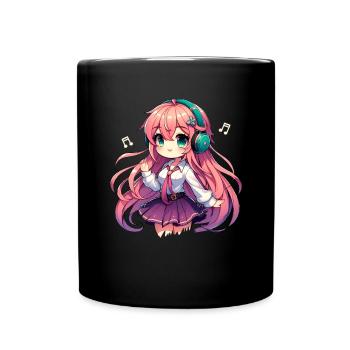 Kawaii Chibi Anime Girl Anime Merch Japanese - Full Colour Mug - black - Front