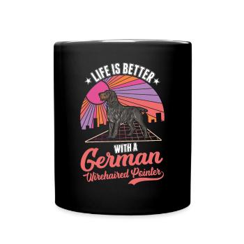 Life is better with a German wirehaired dog - Full Colour Mug - black - Front