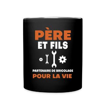 père fils bricolage duo homme papa - Mug uni - noir - Devant