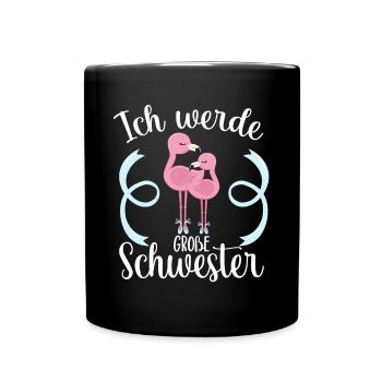 Je vais grande sœur jolie fille flamant rose - Mug uni - noir - Devant