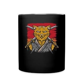 Japanese Samurai Cat Warrior Retro Ninja - Full Colour Mug - black - Front