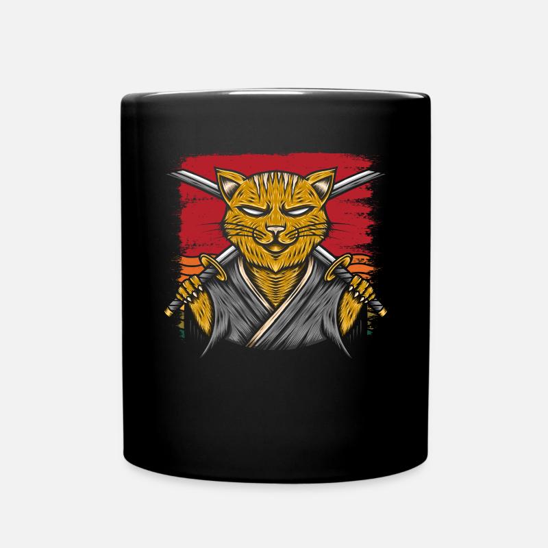 Japonais Samouraï Cat Warrior Retro Ninja - Mug uni - noir