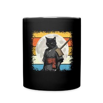 Japanese Samurai Cat Warrior Retro Ninja - Full Colour Mug - black - Front