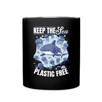 Funny Whale Shark Animal Keep the sea plastic free - Tasse einfarbig - Schwarz - Vorne