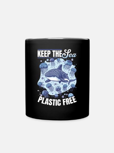 Funny Whale Shark Animal Keep the sea plastic free - Tasse einfarbig - Schwarz