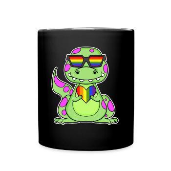 Dino Rainbow Heart Dinosaur Motif - Full Colour Mug - black - Front