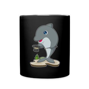 Delfin Zauberer Zylinder - Tasse einfarbig - Schwarz - Vorne