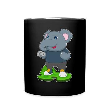 Bodybuilding éléphant avec haltères - Mug uni - noir - Devant