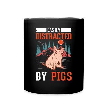 Easily distracted by Pigs Landwirt Schweine - Tasse einfarbig - Schwarz - Vorne
