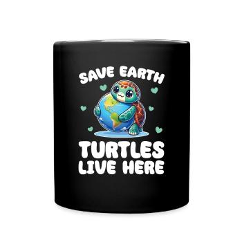 Save the Earth Turtles live here Earth Day - Full Colour Mug - black - Front