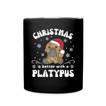 Weihnachten ist besser mit einem Schnabeltier - Tasse einfarbig - Schwarz - Vorne