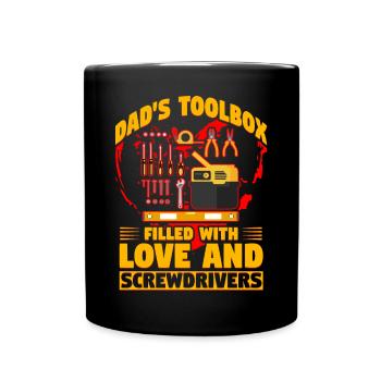 Papas Werkzeugkasten voller Liebe und Schraubenzieher - Tasse einfarbig - Schwarz - Vorne