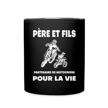 motocross père et fils duo homme partenaire motard - Mug uni - noir - Devant