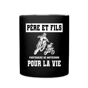 Motocross Vater und Sohn Duo Mann Biker - Tasse einfarbig - Schwarz - Vorne
