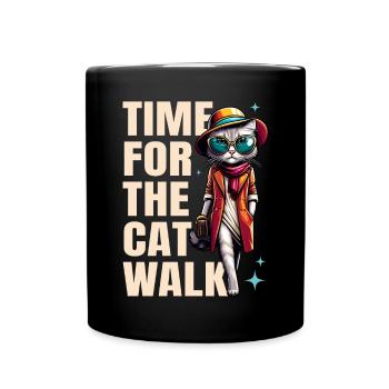 Cat Runway Fashion "Time for the Catwalk" Saying - Full Colour Mug - black - Front