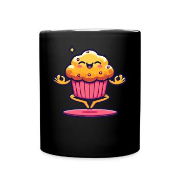Cupcake mignon avec visage souriant - Mug uni - noir - Devant