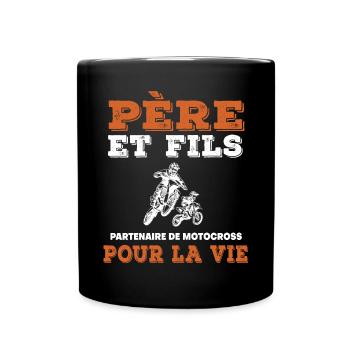 père et fils motocross partenaire vie motard - Mug uni - noir - Devant
