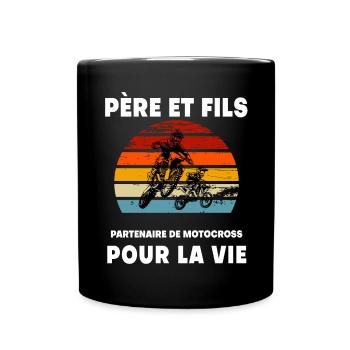 Father and Son Vintage Motocross Retro Sunset Biker - Full Colour Mug - black - Front