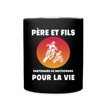 Father and Son Motocross Retro Vintage Biker - Full Colour Mug - black - Front
