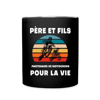Vater und Sohn Vintage Motocross Retro Biker - Tasse einfarbig - Schwarz - Vorne