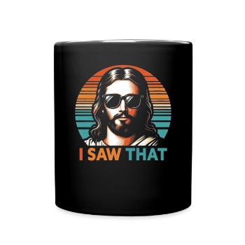 I Saw Jesus Meme Funny Christian - Full Colour Mug - black - Front