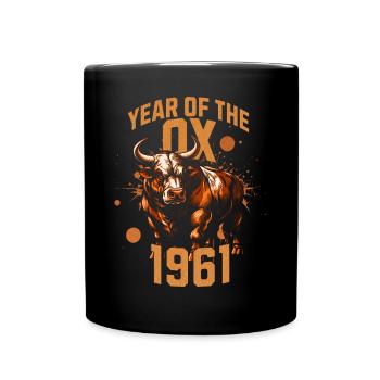 1961 - Jahr des Ochsen - Chinesisches Sternzeichen - Tasse einfarbig - Schwarz - Vorne