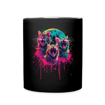 Bezaubernde Katzen mit Mond für alle - Tasse einfarbig - Schwarz - Vorne