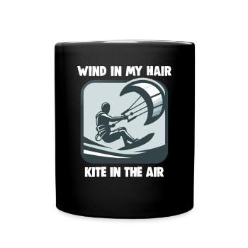 Kitesurfing Wind in my hair kite in the air - Full Colour Mug - black - Front