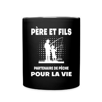pêche père et fils homme partenaire papa pêcheur - Mug uni - noir - Devant