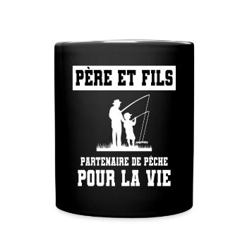 pêche père et fils duo homme papa pêcheur - Mug uni - noir - Devant