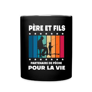 Father and Son Fishing Man Vintage Dad Fisherman - Full Colour Mug - black - Front