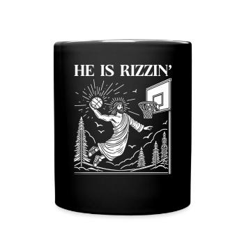 Hey is Rizzin' funny Jesus and basketball - Full Colour Mug - black - Front