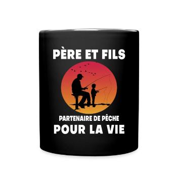 Father and Son Fishing Retro Vintage Dad Fisherman - Full Colour Mug - black - Front