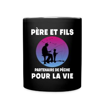 père et fils pêche rétro vintage homme papa - Mug uni - noir - Devant